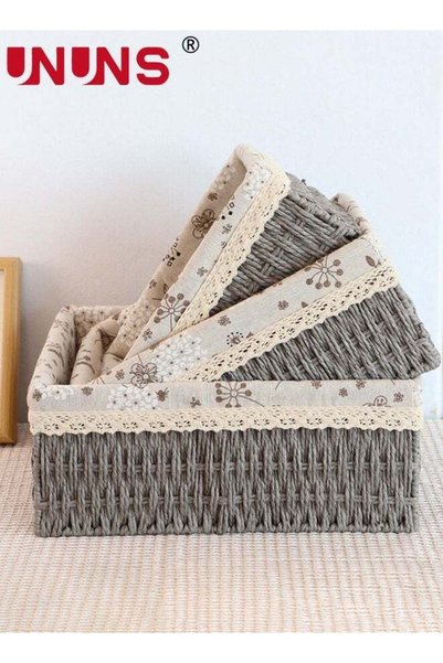 Generic 3 Pack Woven Storage Basket,Woven Rattan-Style Storage Baskets Handma...