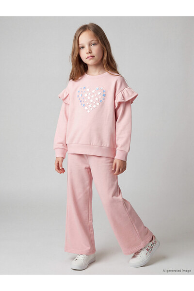 LC Waikiki Özmarka New Season Pink Crew Neck Embroidered Girls' Set
