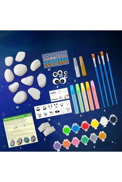 huayi Kit creativ de pictură pe piatră, vopsele fosforescente, pensule, DIY
