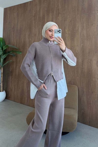 Şule Giyim Frida Shirt Detail Luxury Set Mink