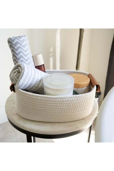 Generic Rectangle Rope Basket, Natural Cotton Rope Storage Baskets, Beige Ver...