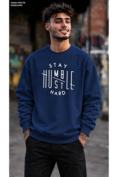 caddekombin Men's Motto Printed Crew Neck Casual Regular Fit Sweatshirt