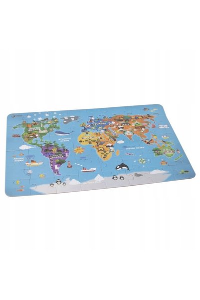Classic World Puzzle Hartă a Lumii Colorată, Cadou Educativ pentru Copii