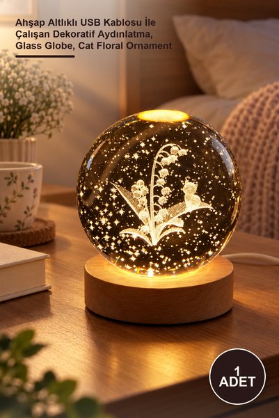 Yenilig 1 Piece Glass Globe with Cat and Flower Motifs – Decorative Lighting ...