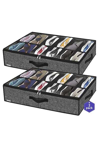 Generic Sturdy Under Bed Shoe Storage Organizer, Set of 2, Fit 12 to 24 Pairs...