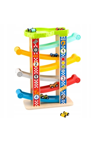 Tooky Toy Pistă de tobogan colorată pentru mașini, set Montessori pentru copii