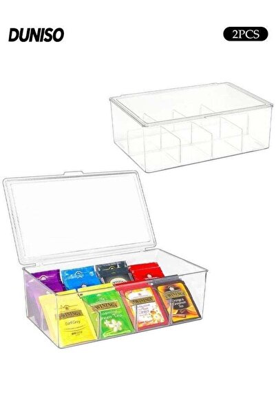 Generic 2 Pack Tea Bag Organizer Clear Acrylic Tea Storage Box with Lid, Plas...