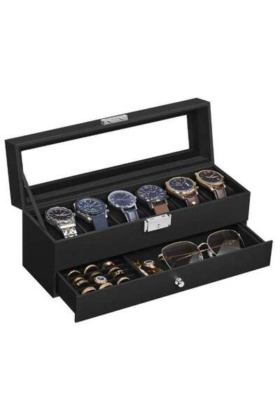 Generic SONGMICS Watch Box, Watch Case with Glass Lid, 2-Tier Watch Display C...