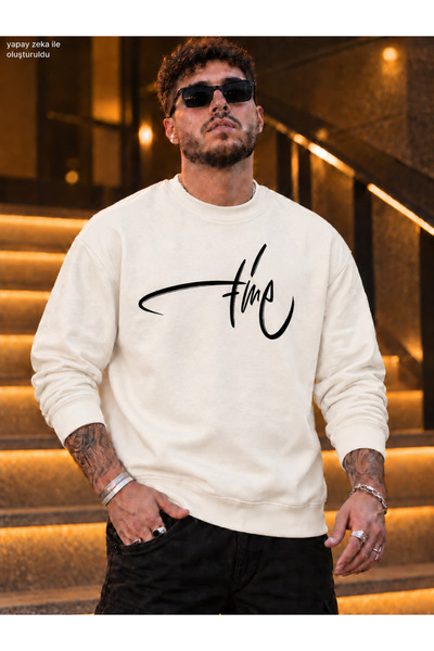 caddekombin Men's White Time Signature Printed Crew Neck Casual Regular Fit S...