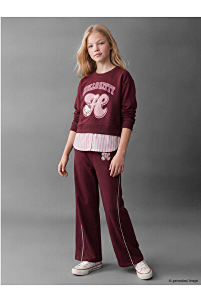 LC Waikiki Burgundy Hello Kitty Girls' Sweatpants
