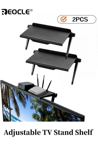 Generic 2pcs Adjustable TV Stand Shelf No-Drill Storage Organizer Strong Bear...