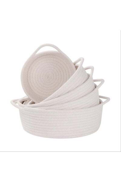 Generic 5 Pack White Cotton Rope Storage Baskets With Handles, Small Woven Or...