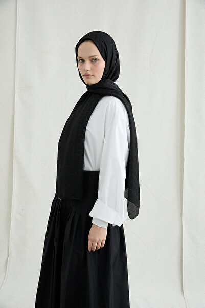 cs camellia scarf Ιταλικό σάλι ζακάρ με σχέδιο κρίκου - Μαύρο