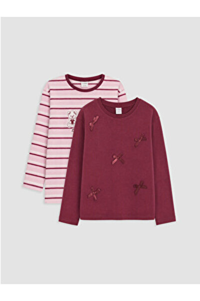 LC Waikiki Mixed Crew Neck Striped Girls' T-Shirt 2-Pack