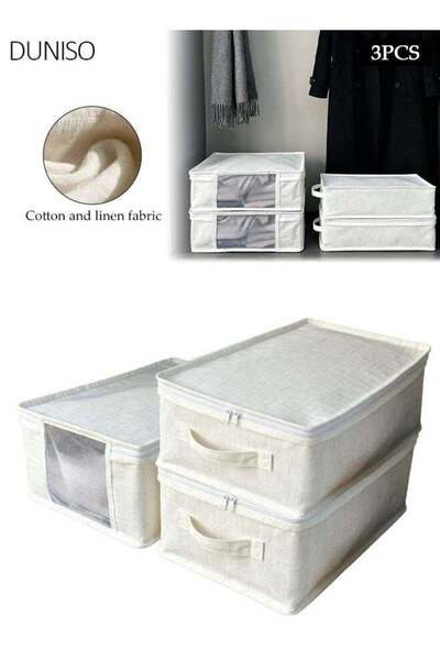Generic 3 PCS Large Storage Box, Tianshan Cotton Linen Foldable Organizer wit...