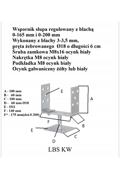 Unimet Bază reglabilă pentru coloană 0-165mm pătrată, zinc galben - LBS KW