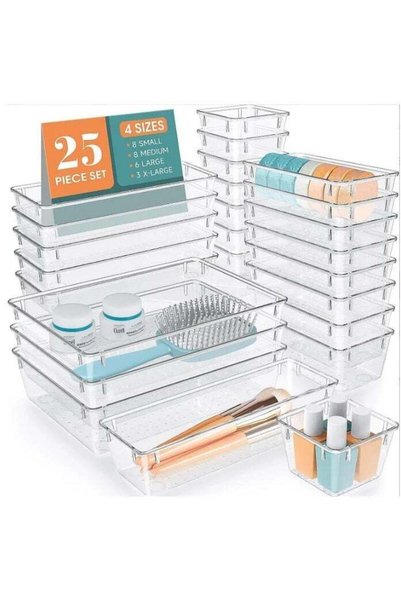 Generic 25 PCS Clear Plastic Drawer Organizers Set, 4-Size Versatile Bathroom...