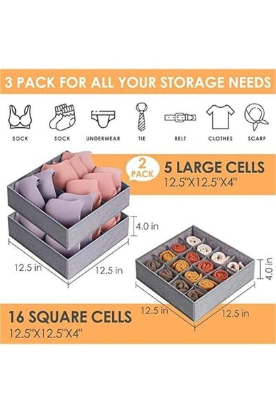 Generic 3 Pack Bra Underwear Drawer Organizer Dividers, 26 Cell Fabric Foldab...