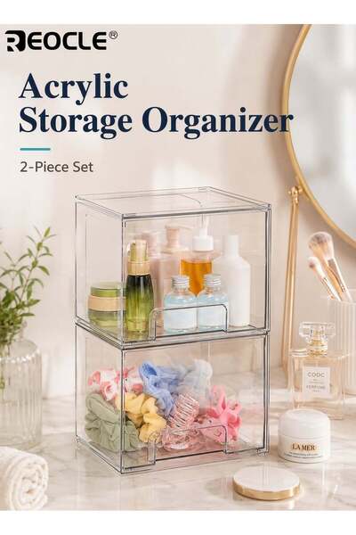 Generic 2PCS Stackable Storage Drawers with Clear Acrylic Design and Multi Us...