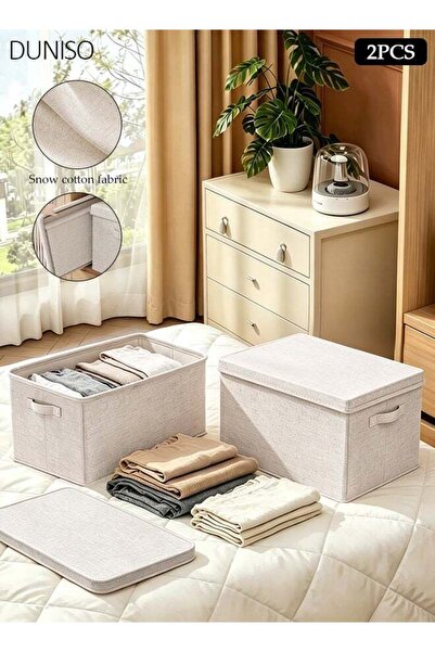 Generic 2 Pcs Fabric Storage Bins with Lids, Foldable Cotton Linen Storage Bo...