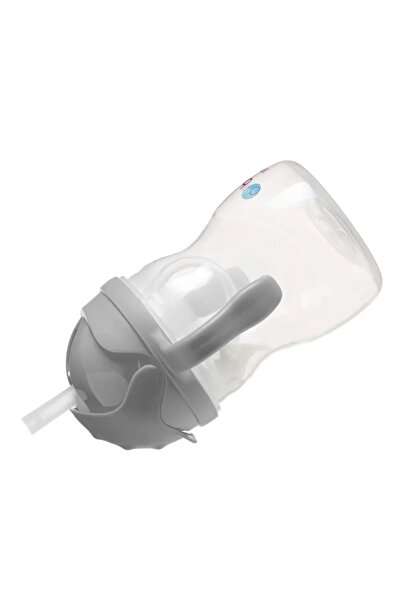 b.box Sticlă Kubek Niekapek GRI 240 ml cu pai