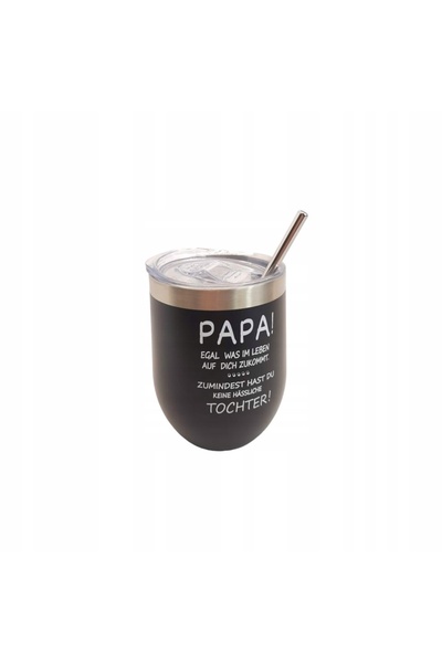 NO BRAND Cană termică cu pai 350ml neagră germană
