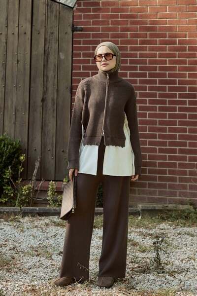 Şule Giyim Frida Shirt Detail Luxury Set Brown