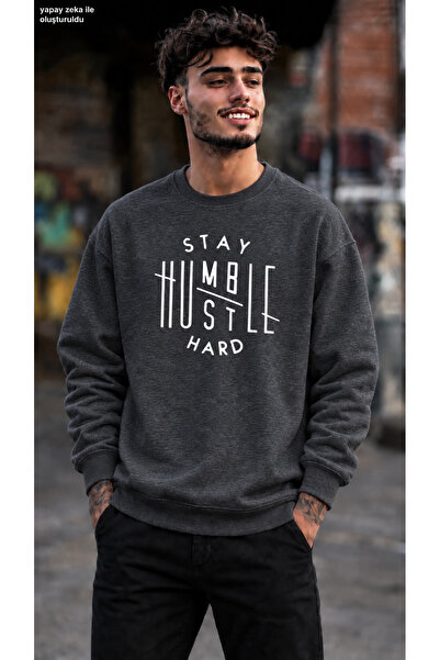 caddekombin Men's Motto Printed Crew Neck Casual Regular Fit Sweatshirt
