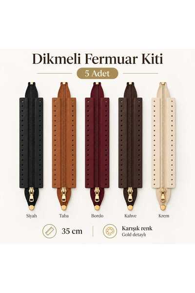 aurellen 5 Adet 35 cm Dikmeli Çanta Fermuar Kiti Gold Detaylı Örgü Çanta Yapı...
