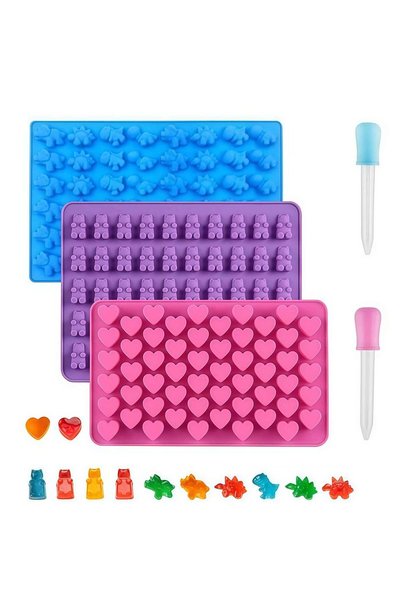 Generic 3-Piece Silicone Gummy Molds (Heart, Dinosaur, Bear) with 2 Droppers,...