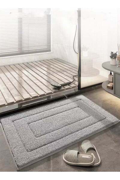 Generic 1-Piece Bathroom Absorbent Non-Slip Floor Mat Flocking Grey 60x40 Cen...