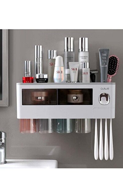 Generic Wall-Mounted Toothbrush Holder, 4-Cup Multifunctional Organizer with ...