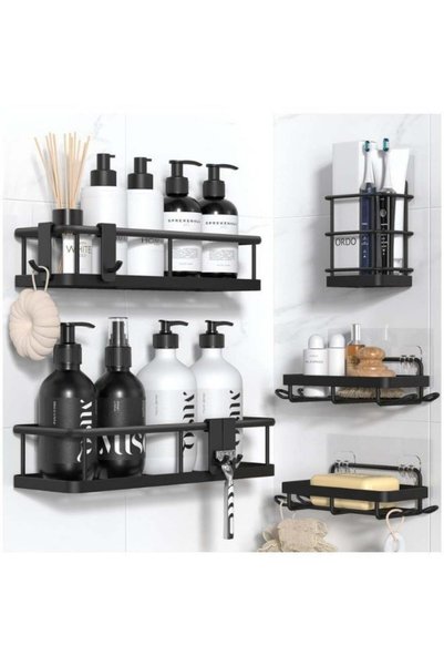 Generic 5-Piece Bathroom Wall Mounted Organizer Set - Heavy-Duty Black Iron S...