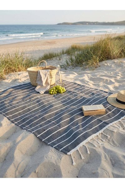 Generic 90x180 cm Premium Polycotton Charcoal Striped Turkish/Fouta Towels Wi...