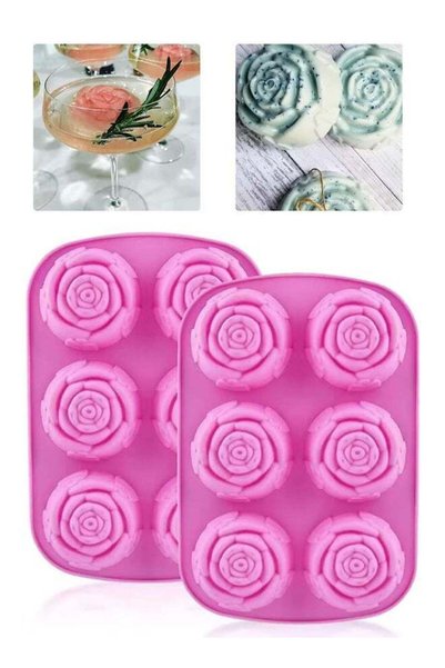 Generic 2 PCS Rose Silicone Soap Moulds, 6 Cavity Handmade Rose Flower Ice Cu...
