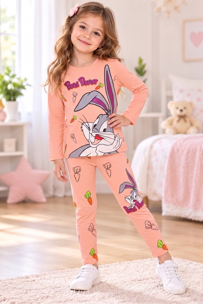 KAMİKAM Beautiful Combed Cotton Girl's Character Suit