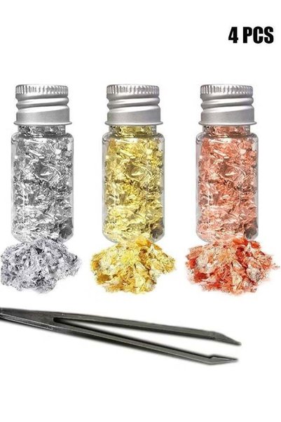 Generic 4 PCS Gold Leaf Flakes with Tweezer – Genuine Gold Foil for Cake Deco...