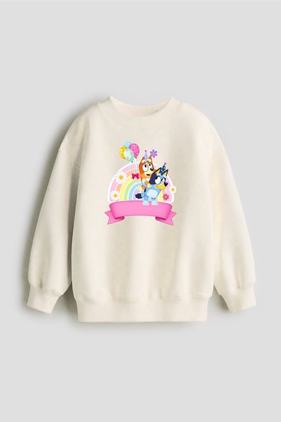 No9Wear Bluey Karekter Basklı Unisex Çocuk sweatshirt 4-14 Yaş