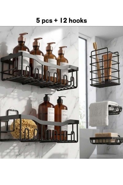 Generic 5-Piece Adhesive Shower Caddy Set, SUS 304 Stainless Steel, No-Drill ...