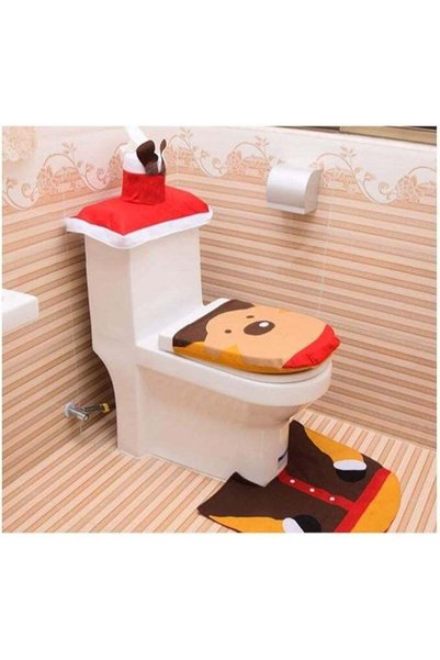 Generic 3pc Christmas Festive Toilet Seat Cover Tank Rug Bathroom Novelty Dec...
