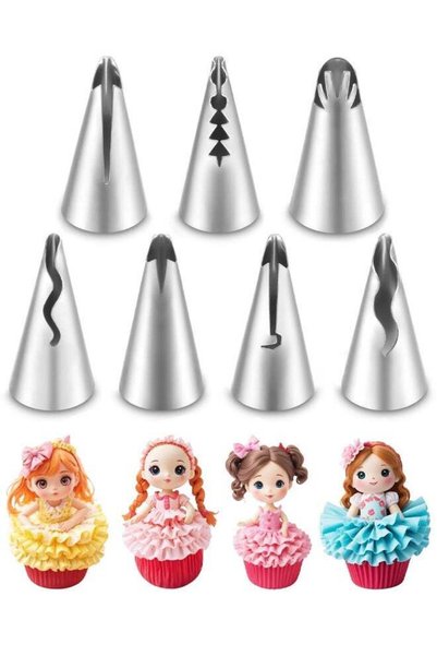 Generic 7PCS Pleated Skirt Piping Tips Set, Stainless Steel Cake Decorating T...