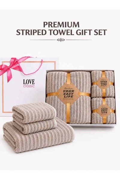 Generic 3-Piece Striped Towel Set, Ultra Soft & Highly Absorbent Bath Towel a...