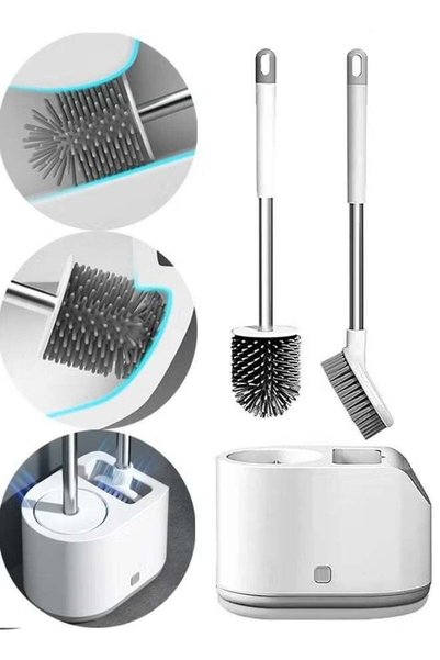 Generic Silicone Toilet Brush and Holder with Bristle Scrubbers Set for Clean...