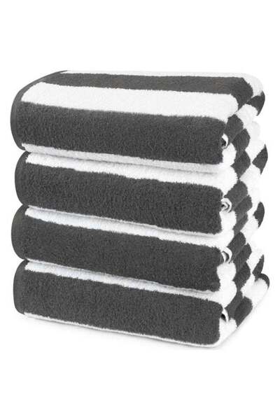 Generic Pack of 4 Beach Towels 30x60 Inch Cabana Stripe Pool Towels 100% Cott...