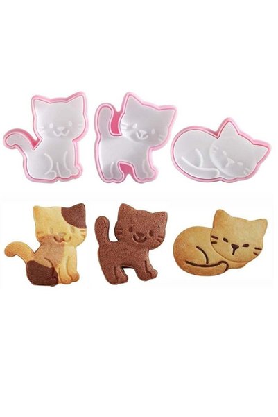 Generic 3pcs Cat Shape Cookie Cutters Set - Fun Plastic Animal Biscuit Cutter...