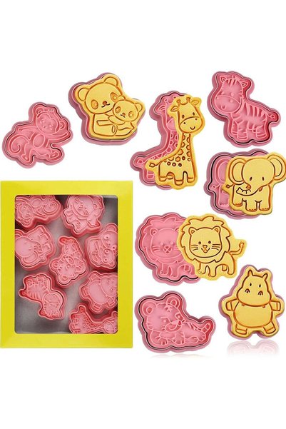 Generic 8 Piece Animal Cookie Cutters With Plunger Stamps, 3D Animal Embossin...