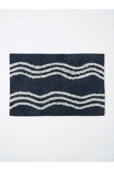 Generic 50 x 80 cm Pure Cotton Navy Blue Wavy Tufted Cotton Bathmat with Non-...