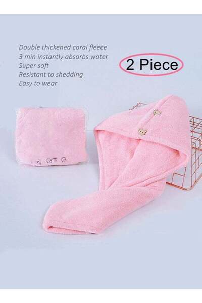 Generic 2 Pcs Instant Hair Drying Towel Double Thickened Coral Fleece Fabric ...