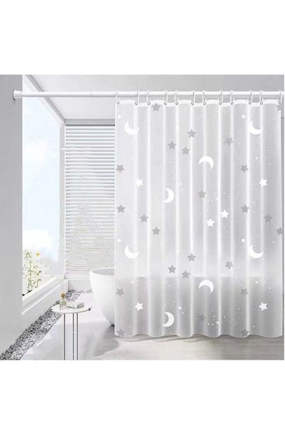 Generic 1-Piece Printed Waterproof Shower Curtain PEVA White/Grey 180x180 Cen...