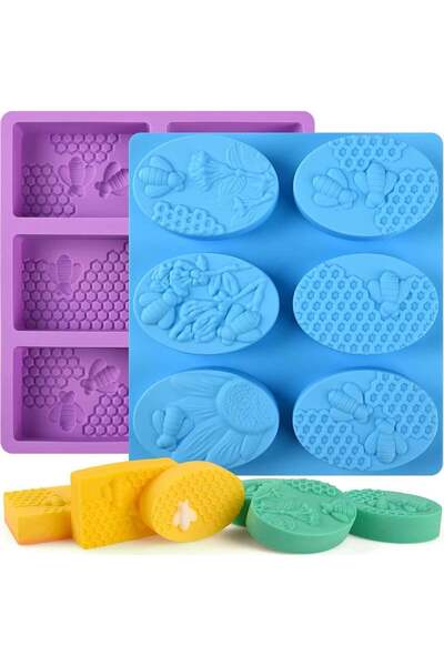 Generic 2 Pack 6 Cavity Bee Honeycomb Silicone Soap Molds, Rectangle Oval Mou...